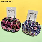Voikukka ювелирные изделия горячая Распродажа 6 см круг с обеих сторон печать окрашенный цветочный узор деревянные капли для подарка