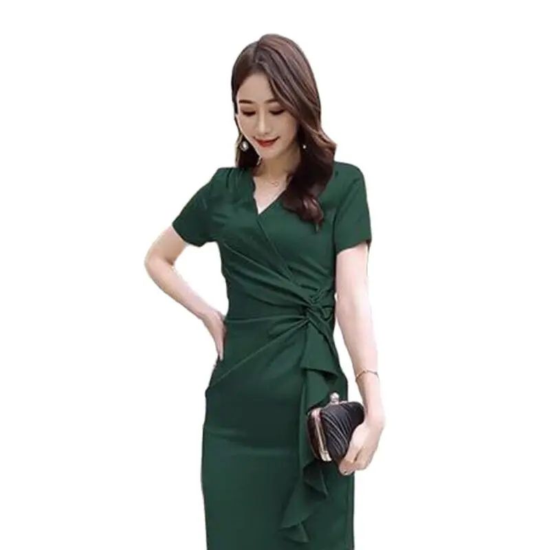Женское элегантное платье с коротким рукавом повседневное эластичное