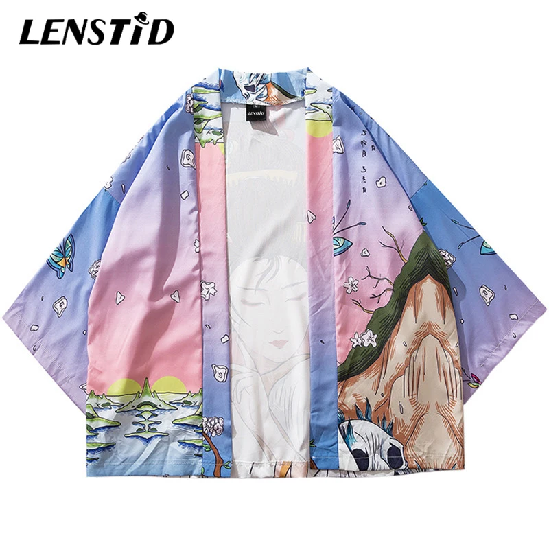 Японская укиё-э куртка LENSTID С Рисунком бабочки гейши Мужская Уличная одежда в