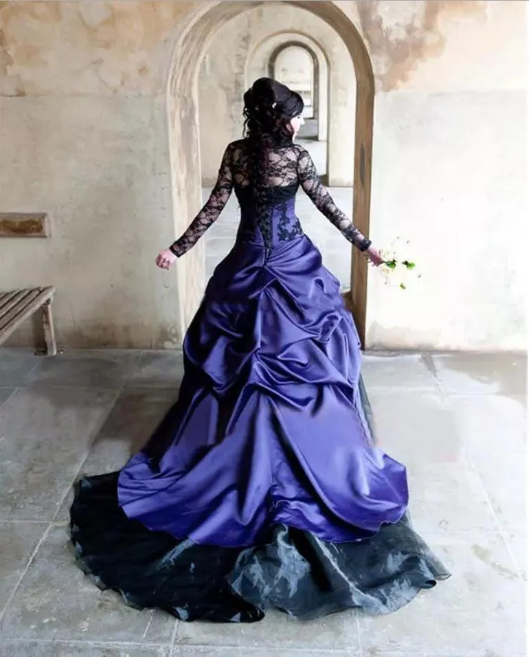 2021 свадебное платье черный и фиолетовый Длинные свадебные платья с длинными
