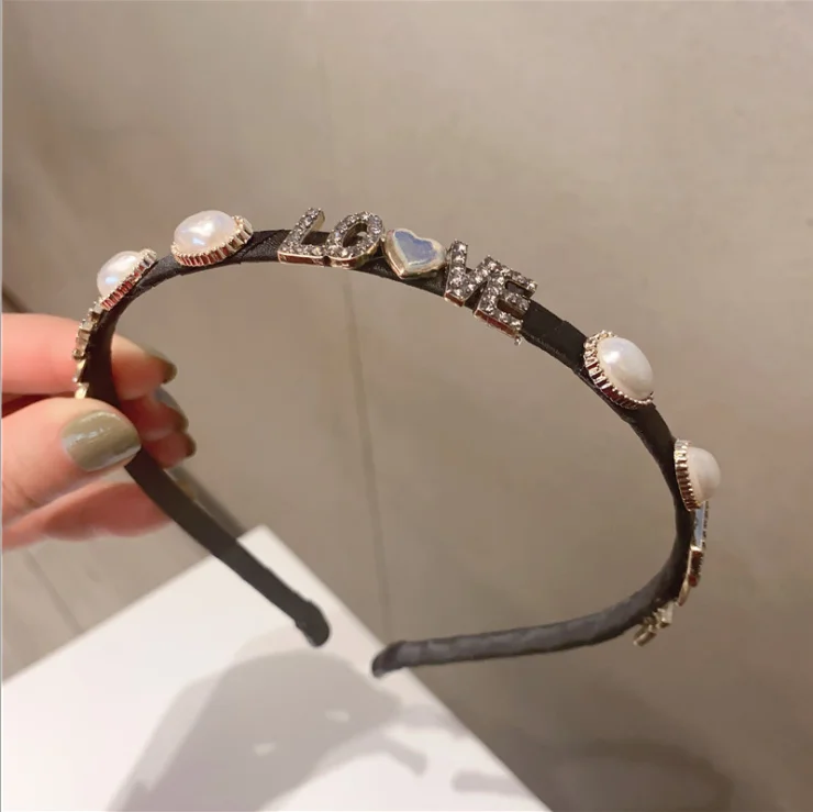 

Fashion flash diamond letter love pearl hairbands hairpin female headbands