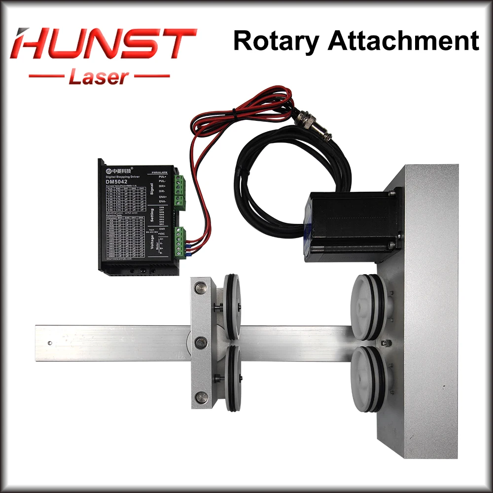 Enlarge Hunst Rotary Attachment with Rollers Stepper Motors Rotation Axis for Laser Engraving Cutting Machine  and Laser Marking Machine