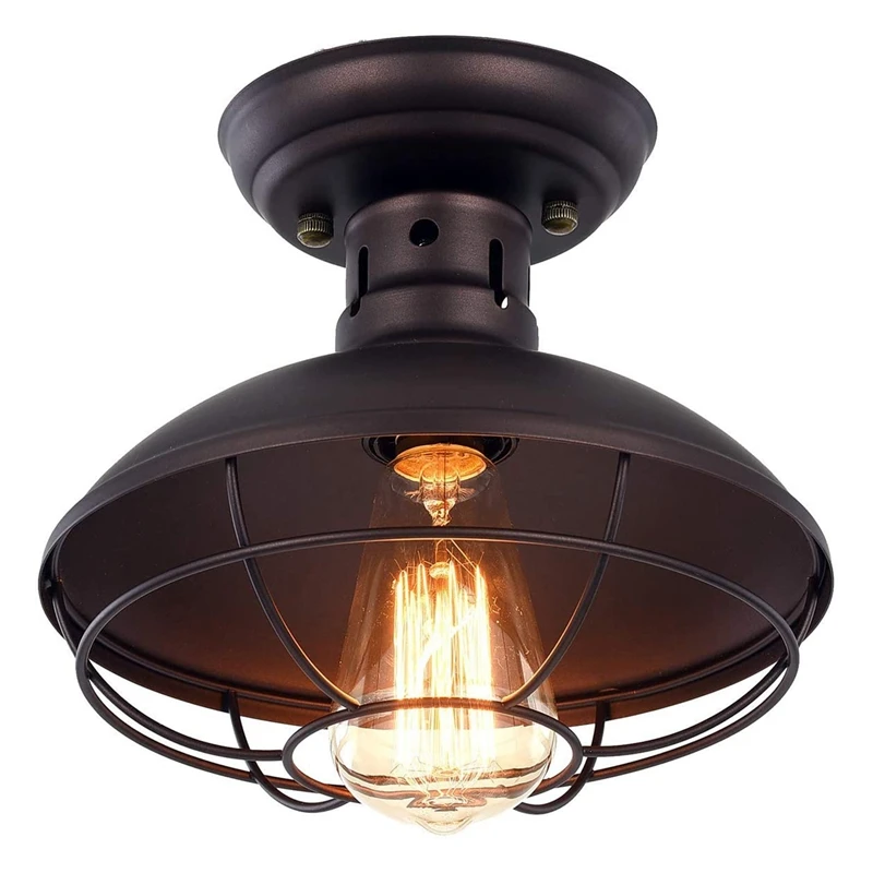 

Industrial Metal Cage Ceiling Light ,E26 Semi Flush Mount Mini Pendant Lighting Chandelier for Porch Kitchen