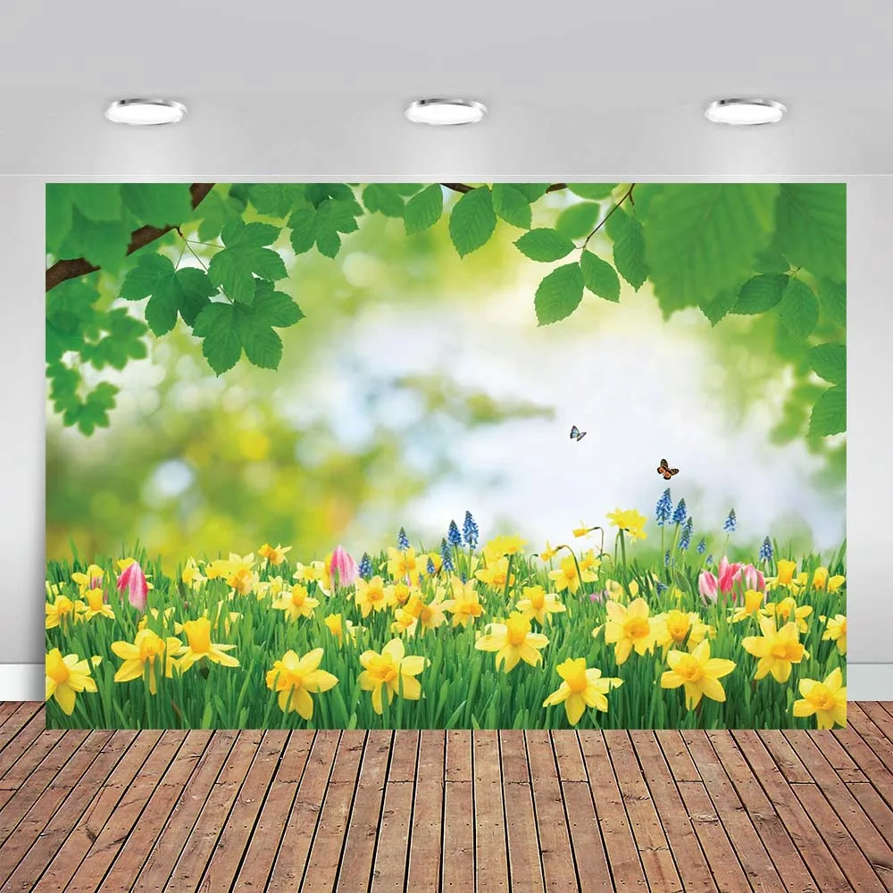 

Spring Scenery Backdrop Forest Path Sunshine Flower Photography Background Natural Scenery Photo Shoot Props