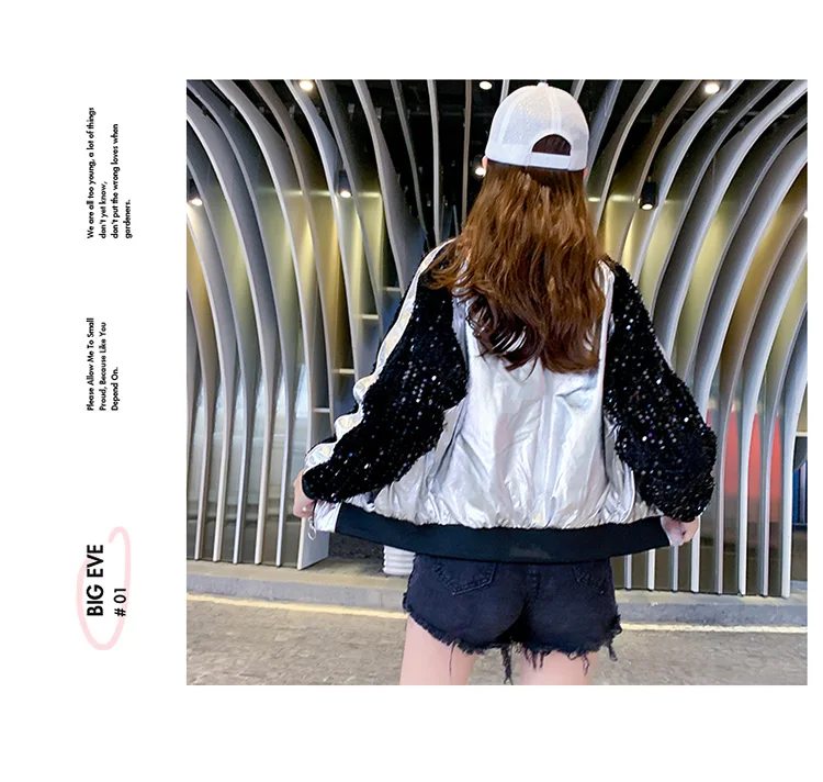 SilverPatchwork PU& куртка с блестками Топ Женская куртка осеннее пальто с блестками зимняя утепленная одежда на молнии Женская куртка для колледжа
