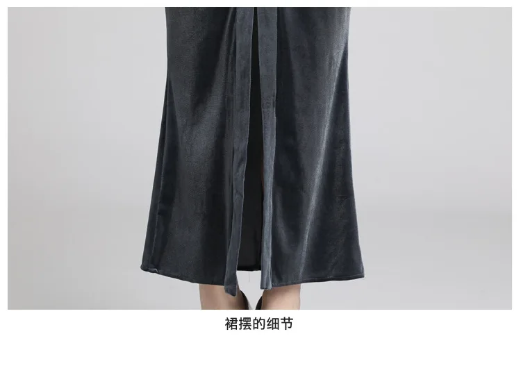 S-xxl осенне-зимнее женское платье; цвет черный, серый; темно-красные вельветовые платья с v-образным вырезом спереди и разрезом; модное винтажное платье до щиколотки