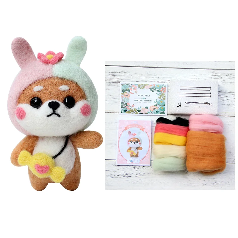 Gemini Shiba Inu LMDZ 1 шт. несколько Подвески с изображениями животных мультфильм набор шерстяной вышитый набор Шерсть Войлок игла для валяния брелок вышивка своими руками - Цвет: Gemini Shiba Inu