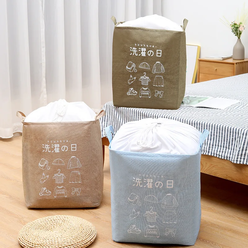 

Cotton and Linen Storage Basket Laundry Basket Big Size Foldable Storage Bag for Dirty Clothes Household Storage Tool