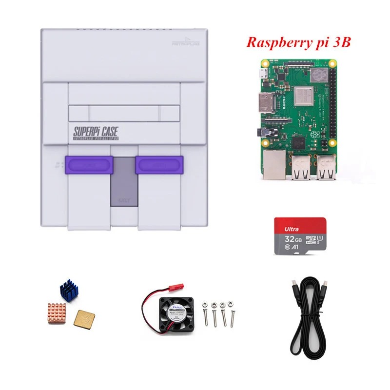 Raspberry Pi 3 чехол подходит Raspberry Pi 3B плата+ HDMI кабель+ радиатор+ охлаждающий вентилятор делает Ретро игровая консоль для игр с детьми