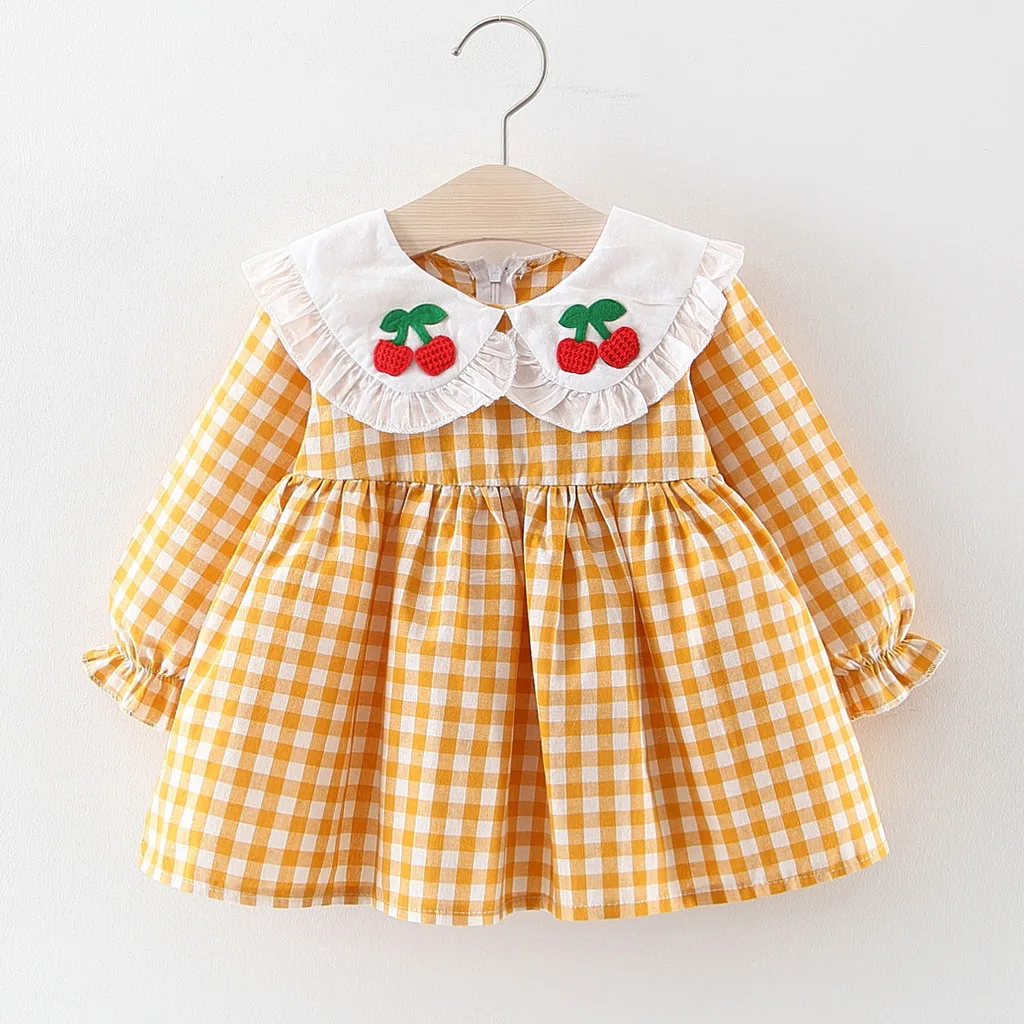 Детские платья для девочек; платье vestidos vestido infantil; Одежда для девочек; vestido; кружевное с рюшами для маленьких девочек; в клетку; вишня; Z4