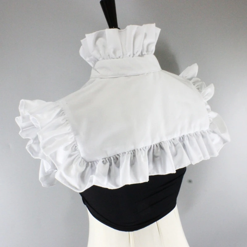

Women Vintage Ruffled High Neck Fake Collar Dickey Buttons Detachable Half Shirt BX0C