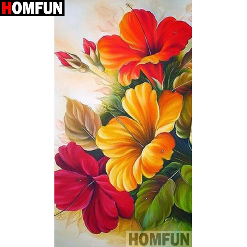 Картина из квадратных и круглых страз HOMFUN 5D алмазная вышивка Цветочный пейзаж