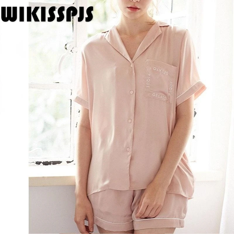 

WIKISSPJS, Новинка лета 2022, атласные шорты с коротким рукавом, пижама, женский костюм, домашняя одежда, комплект из двух предметов, летняя одежда для отдыха