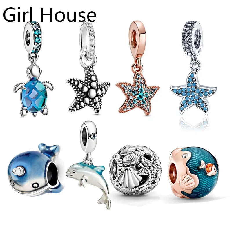 

Лидер продаж, бусины из настоящего стерлингового серебра в виде черепахи, морской звезды, русалки, подходят для оригинального браслета «сде...