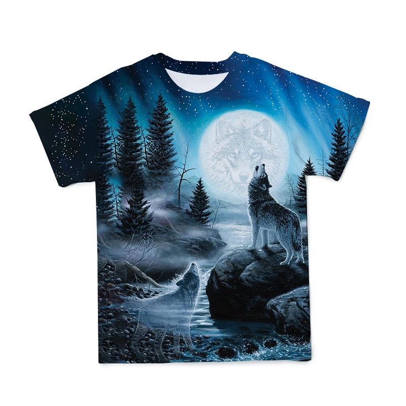 

2021 Summer Men's 3DT Shirt Wolf Print Fashion Short-Sleeved Shirt O-Neck T-Shirt 110-6XL Loose Street Couple Casual T-Shirt