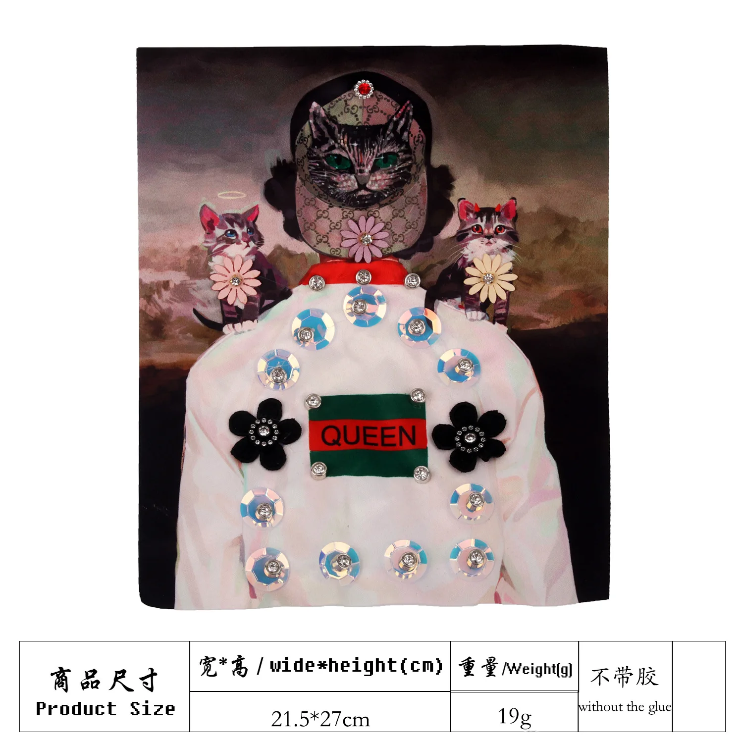 

large cloth with nail bead printing girl's letter cat embroidery cloth with patch clothing accessories bag decoration