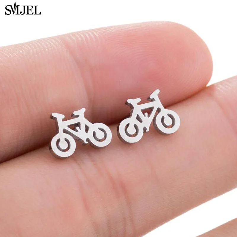 SMJEL Black Tiny Bike Bicycle Earrings for Women Men Stainless Steel Ear Piercing Jewelry Fashion Fitness Sport Earrings Gifts images - 6