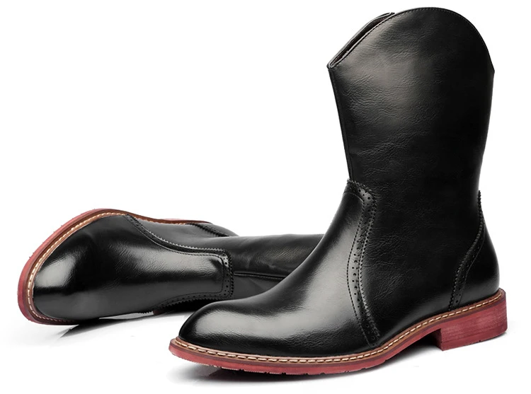 Men Motorcycle Boots Vintage Combat Boot Winter Fur Genuine Cow Leather Waterproof Buckle Military Boots Men Increase Shoes