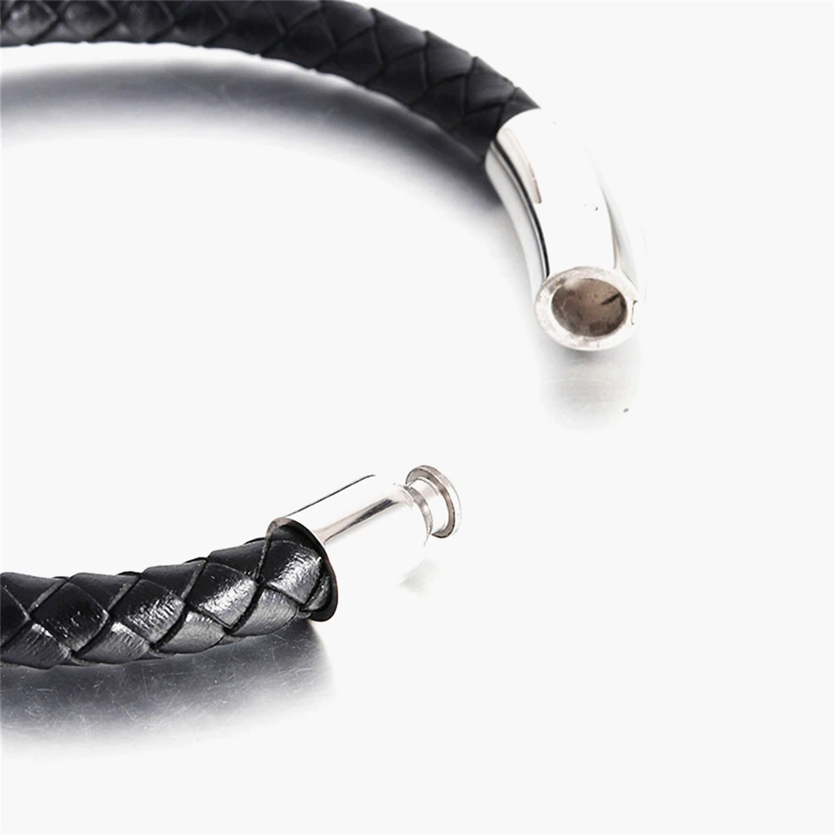 

High Quality Trendy Men Jewelry Genuine Leather Bracelets Men Stainless Steel Grain Clasp Charm Rope Bangles Male Jewerly