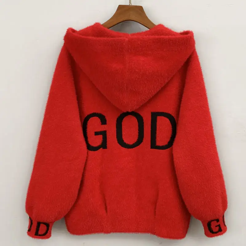 Женский короткий кашемировый свитер повседневный вязаный кардиган с капюшоном и