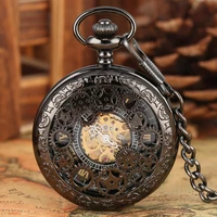 antique exquisite gear wheel hollow mechanical pocket watch retro fob watches hand winding men women gifts with 30cm chain clock