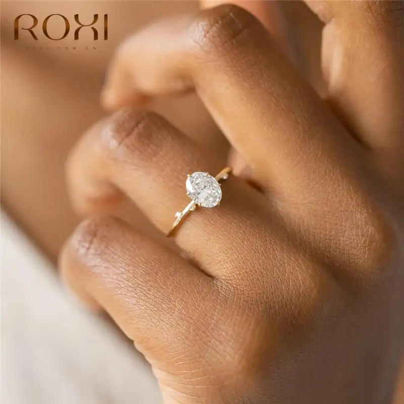 ROXI Elegant Geometry Egg Shape Crystal Gold Rings for Women Rings Jewelry 925 Sterling Silver Finger Rings Hearts Wedding Rings