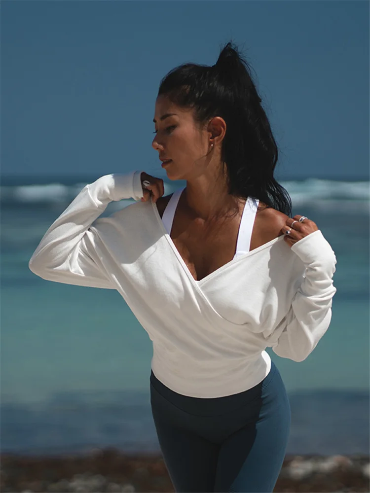 Белая Спортивная рубашка Oyoo в рубчик с длинным рукавом свитер для тренажерного