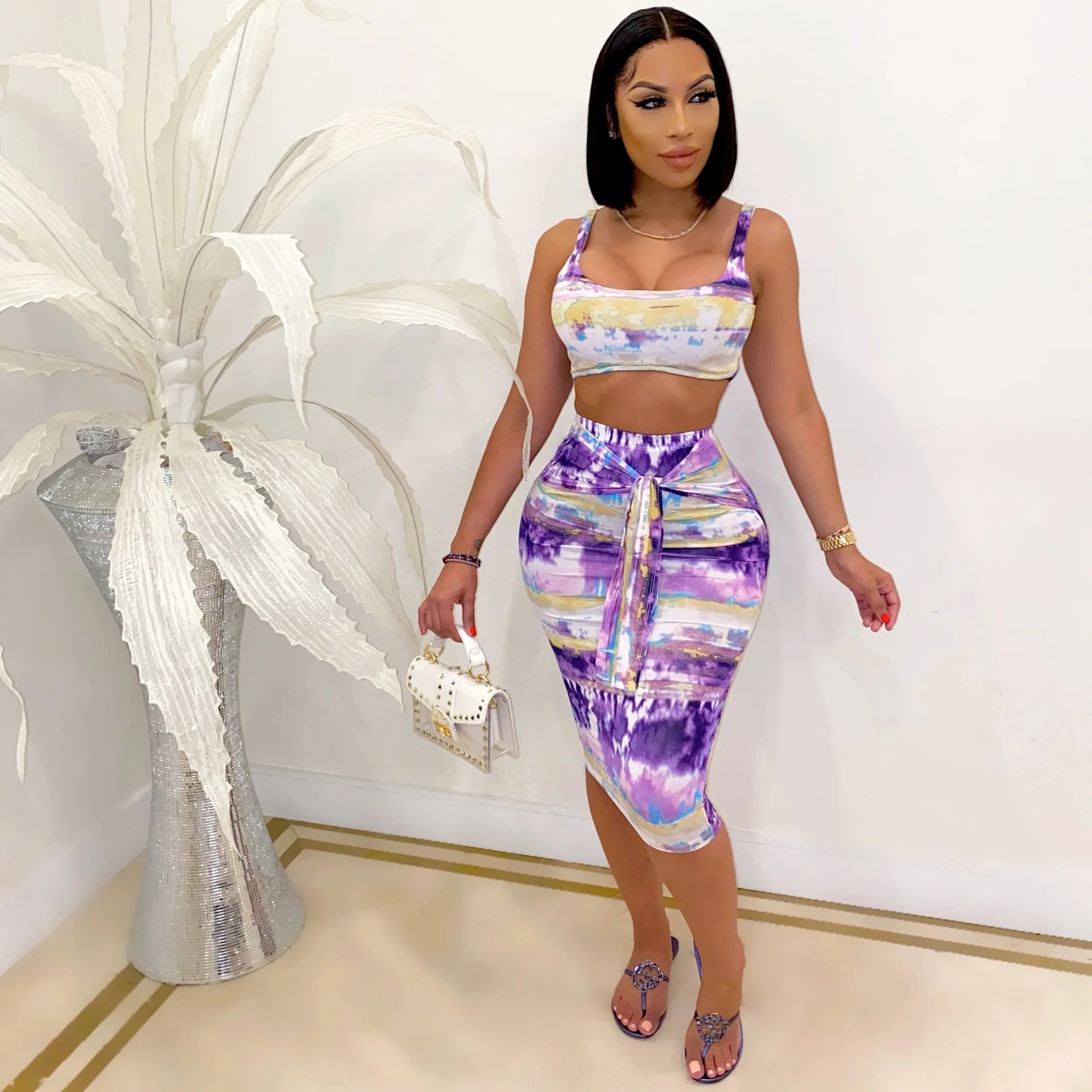 

Женский праздничный костюм с юбкой миди на бретелях, привлекательное пляжное платье средней длины с завязкой, летнее Бандажное платье без р...