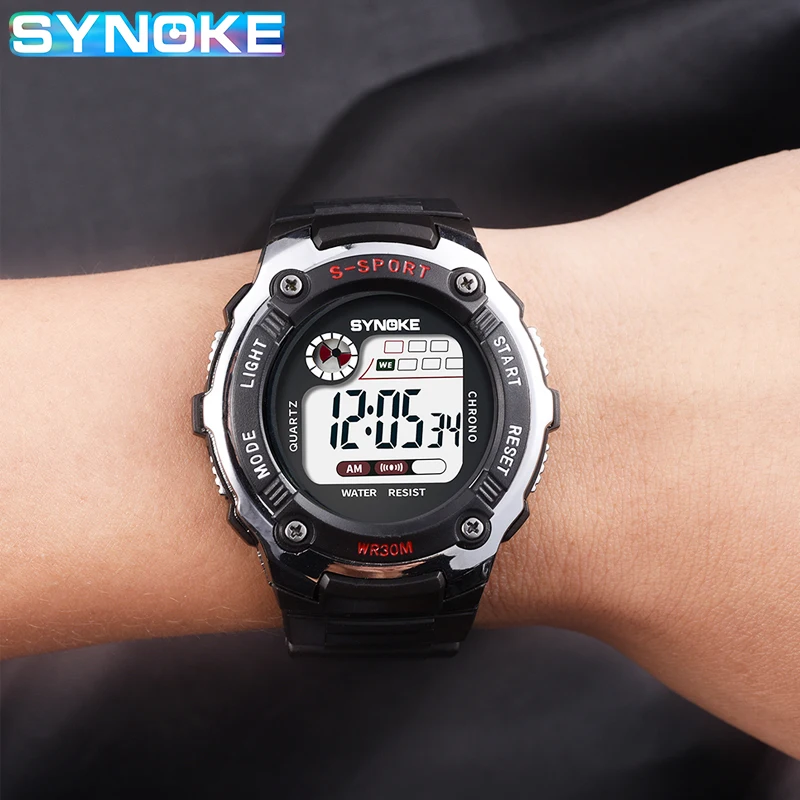 Часы SYNOKE детские электронные, брендовые цифровые светодиодные спортивные наручные, с хронографом и будильником для мальчиков и девочек