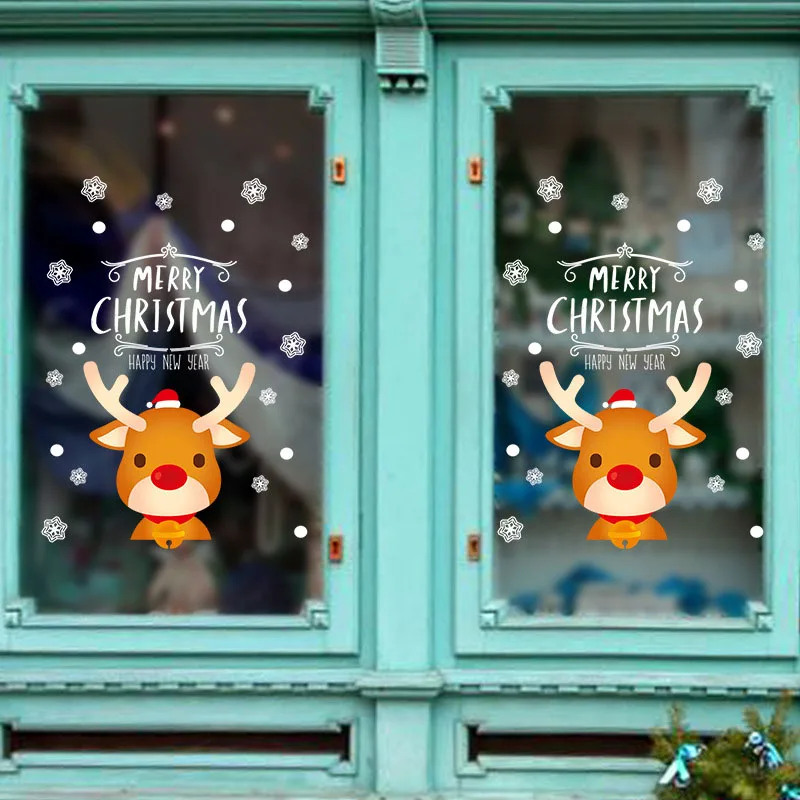 

Cartoon Elk Door Refrigerat Sticker Window Sticker Wall Oranments Merry Christmas Decor For Home Happy New Year 2022
