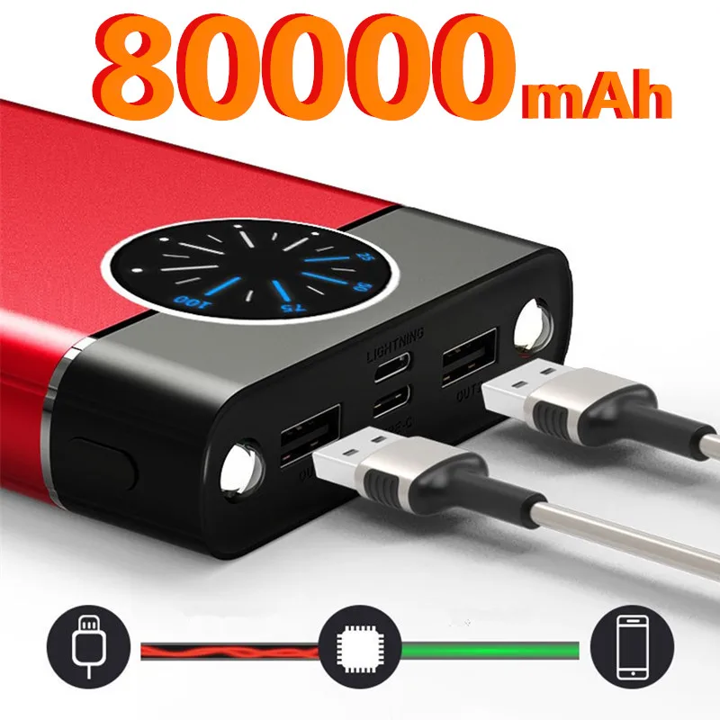 Внешний аккумулятор большой светодиодный кости на 80000 мА · ч с цифровым дисплеем |