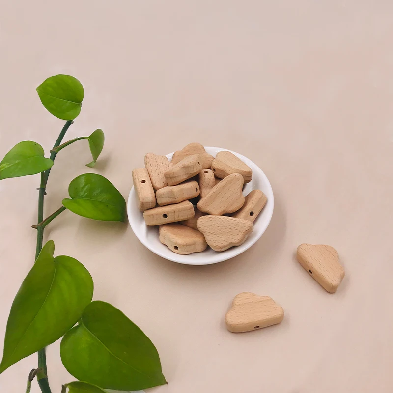 Coskiss Animal Beads 100pcs Food Grade Wood Bead Beech Wooden Clouds DIY Teething Nursing Mom Necklace Jewelry Making Teethers