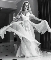 beach wedding dresses a line spaghetti straps chiffon backless dubai arabic wedding gown bridal dress vestido de noiva
