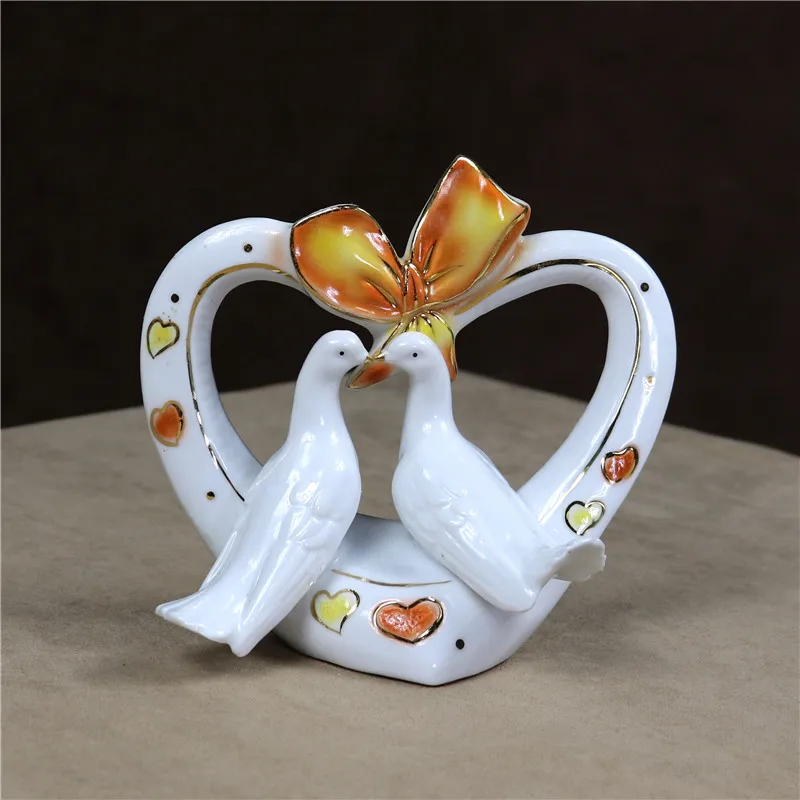 Керамика в форме сердца Пара птиц миниатюрные Декоративные Фарфоровые голубь