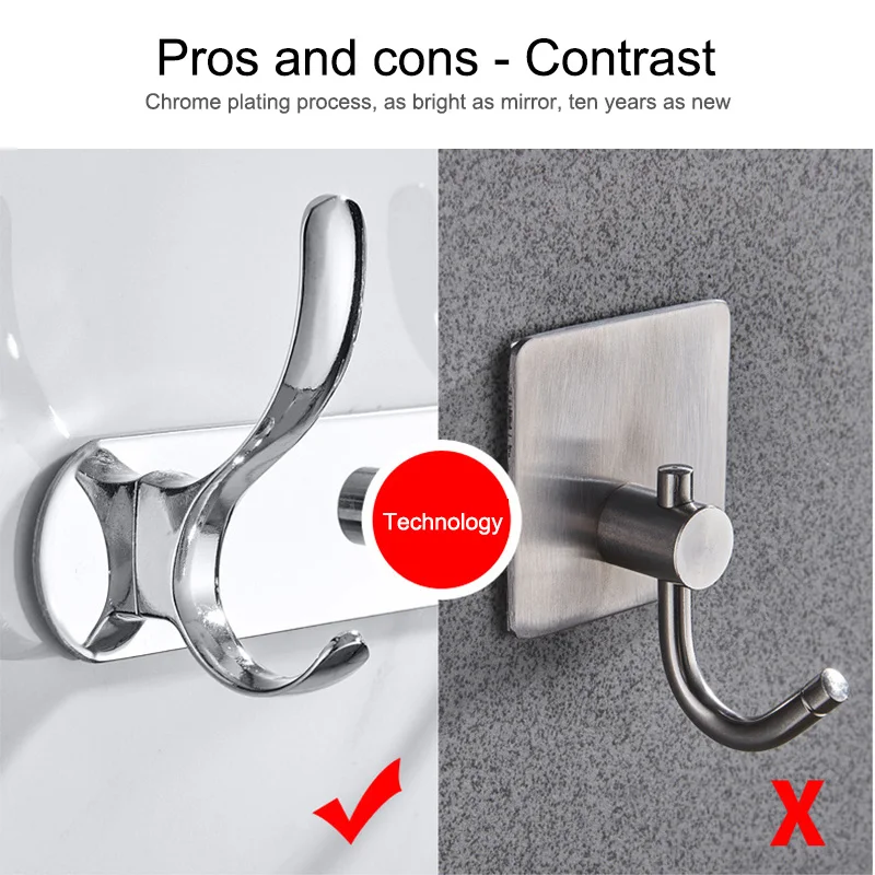 

Punch-free Wardrobe Clothes Coat Key Bag Hook Kitchen Bathroom Hardware Hook Row Hook Stainless Steel Clothes Wall Hook Self