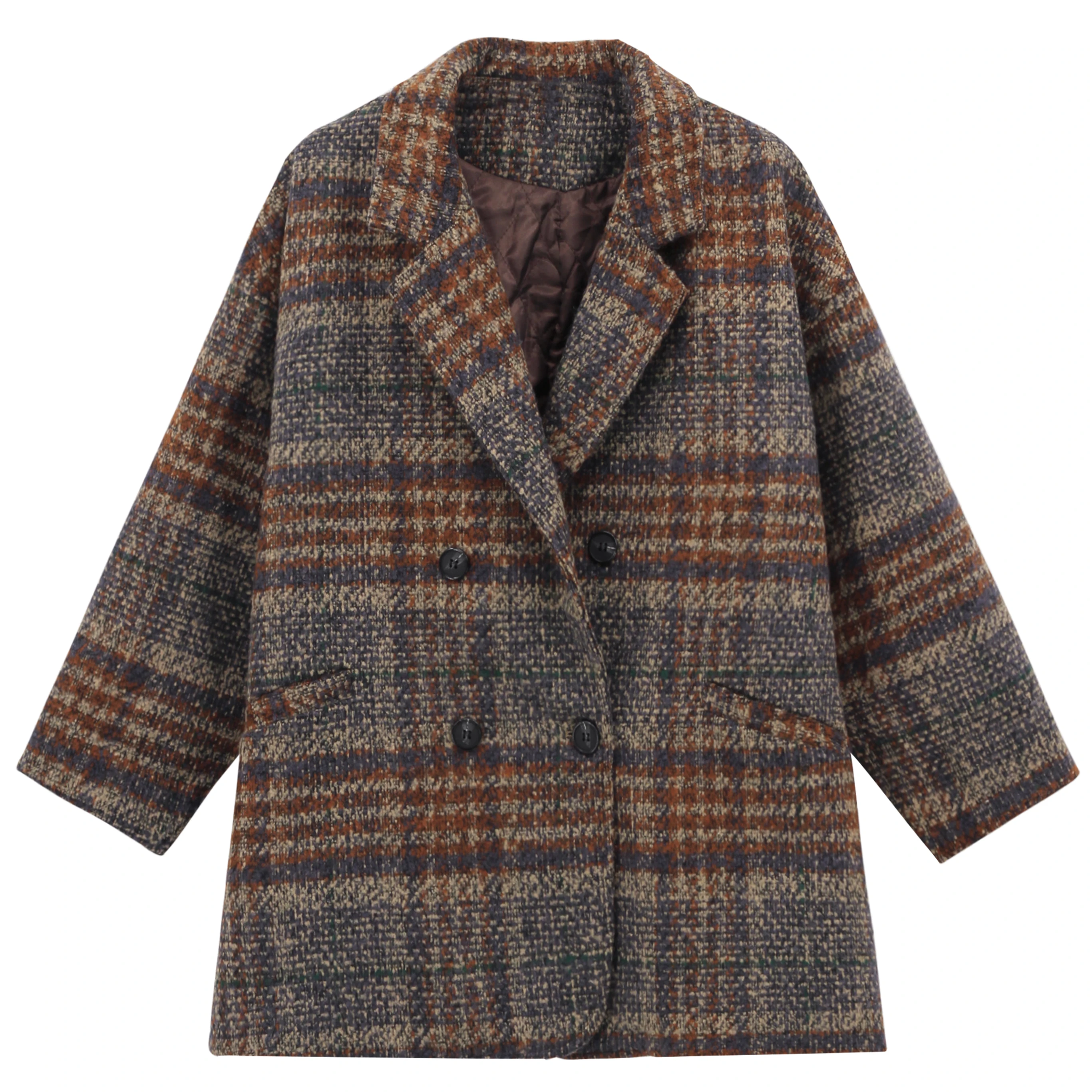 

Plus size women's autumn and winter fried street fashion age reduction temperament plaid woolen coat woolen coat Western style