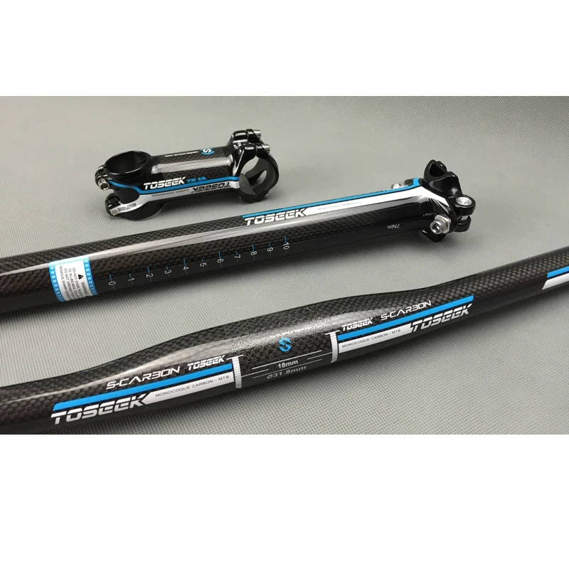 TOSEEK углеродное волокно руль для велосипеда комплекты руля плоского подъема +