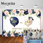 Mocsicka фон для фотосъемки мальчика или девочки с надписью He or She, темно-синие румяна, розовый цветочный декор для беременных