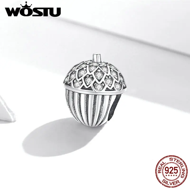 WOSTU сосна конус очарование стерлингового серебра 925 Циркон Lucky Bead Fit оригинальный