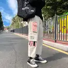 Брюки-карго мужские с вышивкой, тренировочные штаны в стиле хип-хоп, повседневные Джоггеры в японском стиле, уличная одежда