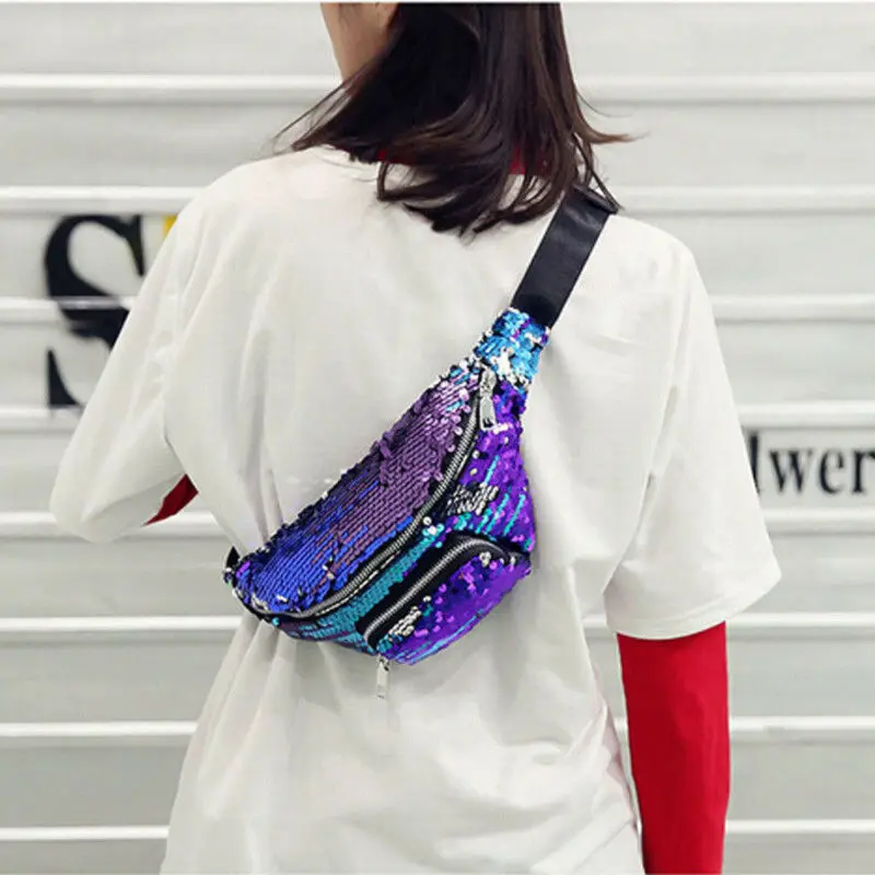 Поясная сумка с блестками для женщин и девочек забавная сумочка на бедро кошелек
