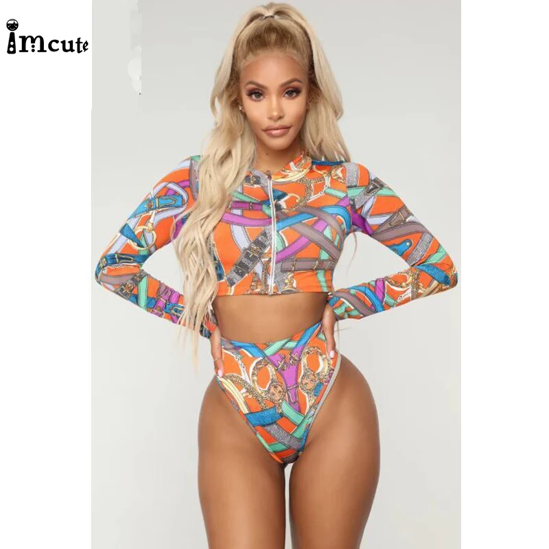 Imcute 2020 Женский комплект бикини с высокой талией пуш-ап купальный костюм на молнии