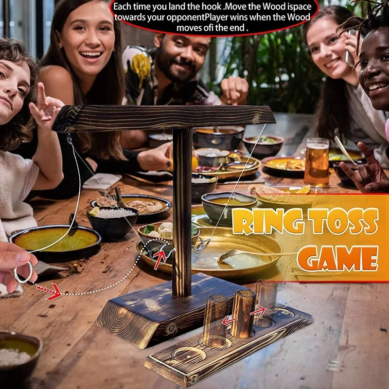 

Party Toys Leisure Bar Drink Shop Handmade Wooden Ring Toss Hooks Fast-Paced Interactive Game for Bars