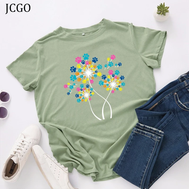 JCGO Летняя женская футболка из хлопка размера плюс 5XL с коротким рукавом и принтом