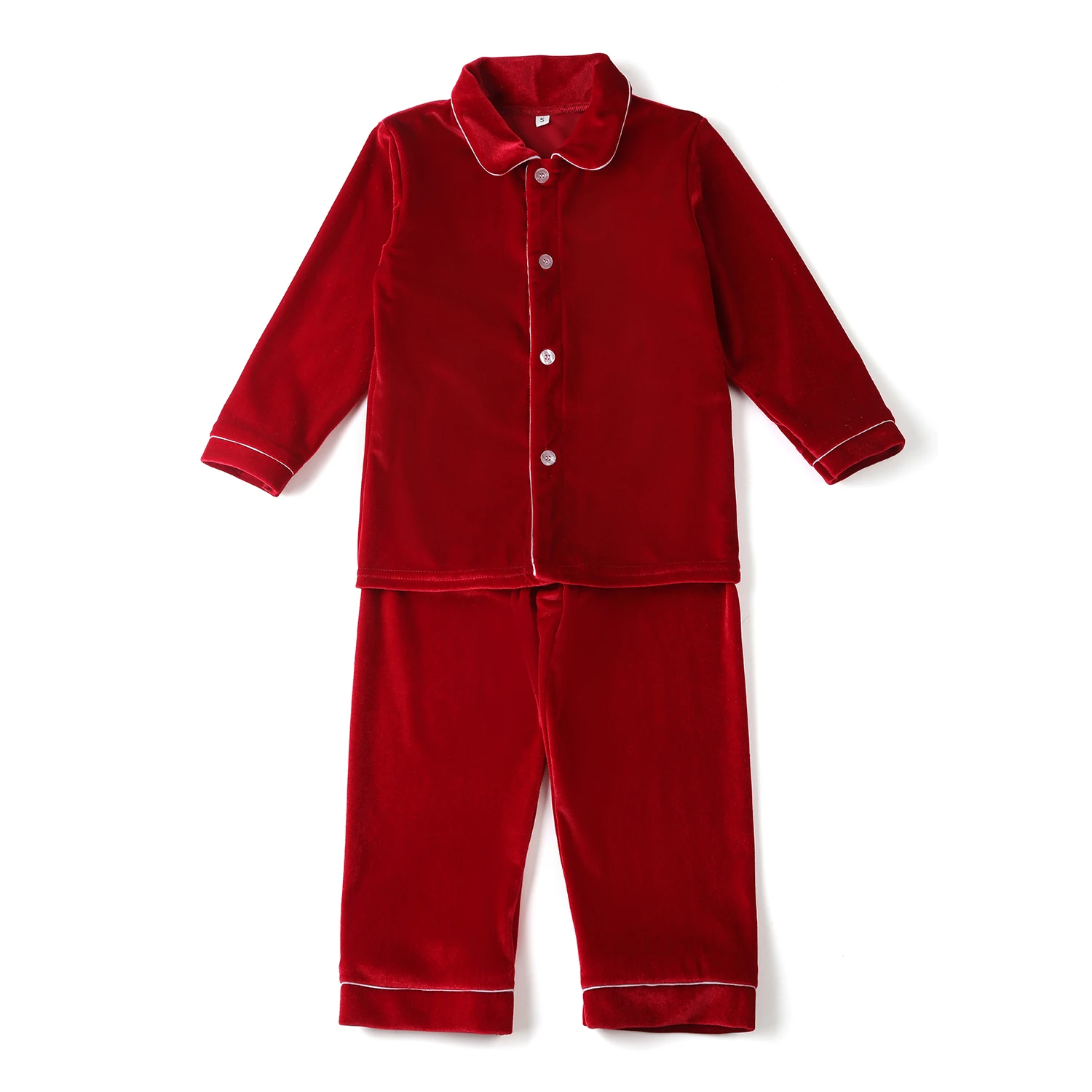 Pijama Vintage de encaje para ni&ntilde;as peque&ntilde;as, ropa de casa de terciopelo con bolsillos, color rojo, para Navidad, 2 uds.-2