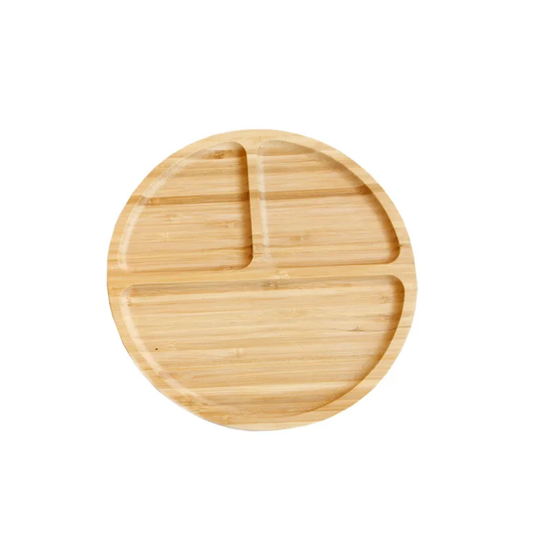 

Creative Tableware Round Bamboo 3 Grids Plate Children'S Dinner Tray Breakfast Plate Party Event Snack Dessert Plates