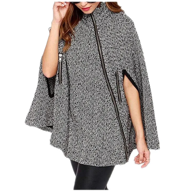 

Women's hot sale casual cloak jacket twill loose women's cloak fashion female jacket zipper personality shawl female jacket