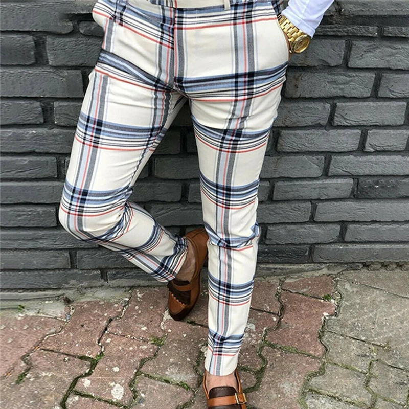 

New Mens Fashion Plaid Pants Men Streetwear Hip Hop Pants Skinny Chinos Trousers Sexy Slim Fit Casual Pants Joggers Plus Size