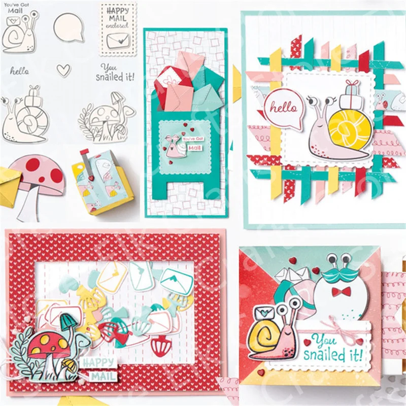 

Snails and mushrooms Metal Cutting Dies and stamps Diy Scrapbooking Paper Making Crafts Template Handmade Decoration New Arrived