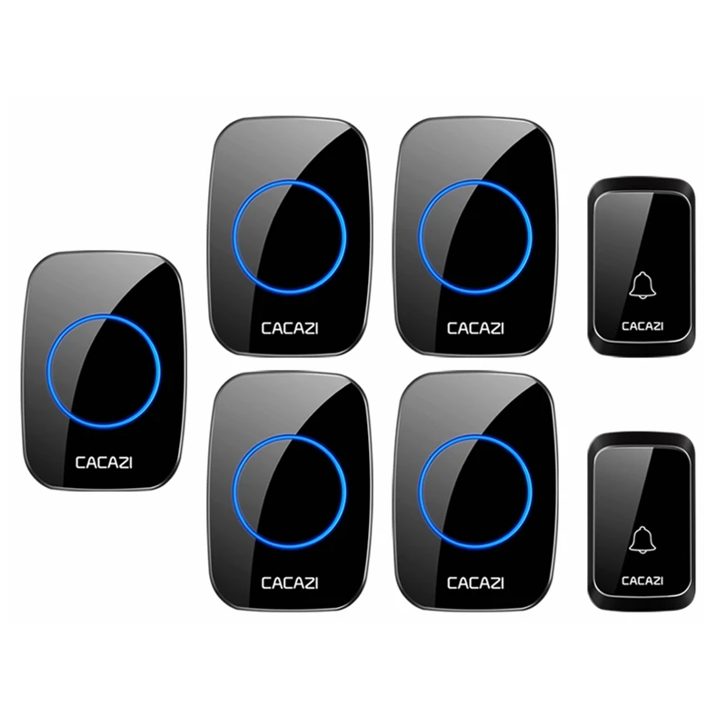 

CACAZI Intelligent Waterproof Wireless Doorbell 2 Button 5 Receivers LED Light Home Cordless 58 Chimes Door Bell US EU UK Plug